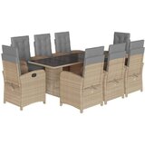 vidaXL 9-dijelni vrtni blagovaonski set od poliratana s jastucima bež | shoptok.hr