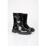Shoeberry Women's Brocks Black Patent Leather Buckle Thick Sole Boots cene