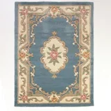 Modra volnena preproga Aubusson, 75 x 150 cm