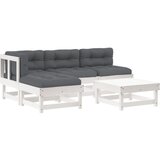 Maison Chic Seti vrtnega pohištva - Vrtna garnitura - Vrtni pohištvo set 5-delna z blazinami bela trdna borovina, (21819478) | Shoptok.si