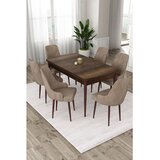 Hanah home trpezarijski set Eta, sto na razvlačenje i 6 stolica, ploča u dekoru drveta Baroque, kapućino tkanina Babyface | Eponuda.com