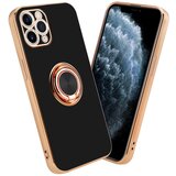 Cadorabo Ohišje, združljiv z Apple v sijajnem črni barvi - zlato z obročem - zaščitni pokrov iz fleksibilnega silikona TPU, z zaščito pred kamero in držalom magnetnega avtomobila, (20617746) Cene
