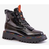 Boto Leather Patent Ankle Boots Worker With Zipper Black Anafra | shoptok.hr