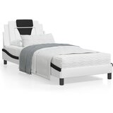 vidaXL Posteljni okvir z LED lučkami bel in črn 90x200 cm umetno usnje Cene
