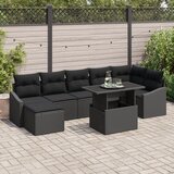 vidaXL Vrtni Sofa Set Set od 8 Crni Poli Ratan, Poliester, Čelik Cijene