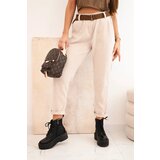 Kesi Włoski Women's pants with a striped belt beige Cijene