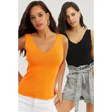 Cool & Sexy Women's Black-Orange Double Breasted Staircase Collar Knitwear Blouse YV123