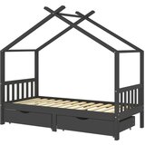  Otroški posteljni okvir s predali temno siva borovina 90x200 cm, (20650856) | Shoptok.si