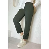 InStyle Lycra Double Fabric Trousers with Elastic Waist - Khaki