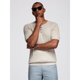 Ombre Men's knitted t-shirt with buttons at the neckline - light grey | shoptok.hr