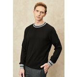 ALTINYILDIZ CLASSICS Men's Black Anti-pilling Sleeve and Collar Stripe Patterned Standard Fit Crew Neck Knitwear Sweater Cene