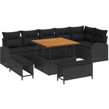 vidaXL 9-delni set vrtne sofe z blazinami Črn Poli ratan Akacije, 2-sedežna vrtna sofa z blazinami Črna Poli ratan, 3-delni set vrtne jedilnice z blazinami Črn Poli ratan Akacije | Shoptok.si