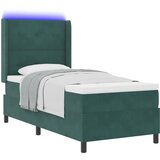 vidaXL Box spring krevet s LED trakama Zelena 100 x 200 cm Baršun - Tamnozelena 100 x 200 cm Prošiveno gumbima | shoptok.hr