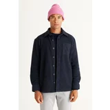 ALTINYILDIZ CLASSICS Men's Navy Blue Oversize Wide Cut Classic Collar Woolen Patchwork Patterned Flannel Winter Shirt Jacket