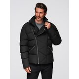 Ombre Men's quilted jacket with cut of ramoneski with hood - black | ePonuda.com