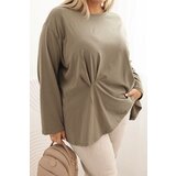 Kesi Włoski Women's Plus Size blouse with cotton, featuring a pocket and rolled sleeves kiwi | Shoptok.si