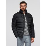 Ombre Men's lightweight jacket of combined materials with hood and decorative quilting - black Cene