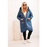Kesi Włoski Plus Size women's quilted jacket with a hood and sporty cuffs denim | Shoptok.si