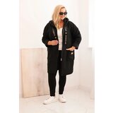 Kesi Włoski Plus Size women's coat made of faux sheepskin with a hood and pockets black | Shoptok.si