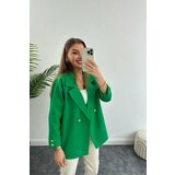 Laluvia Green Linen Gold Buttoned Oversize Jacket cene