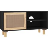 Maison Chic TV omarica - TV enota - Televizijska omarica črna 80x30x40 cm trdna borovina in naravni ratan, (21700572) Cene