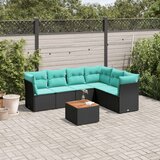  Vrtna garnitura - 7-dijelni set vrtnih sofa od poliratana s jastucima crni - Crna 3x kutna + stol + 3x srednja 1 | shoptok.hr