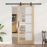 vidaXL Drsna vrata s kompletom opreme "ORKDAL" iz masivnega lesa in stekla, Notranja vrata s steklom "ORKDAL" 83x202x4 cm iz masivnega bora | Shoptok.si