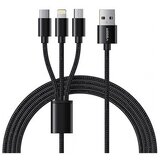 Veger V303 pleteni kabel 3v1 USB-A na USB-C/Lightning/MicroUSB, 1,5m, črn | Shoptok.si
