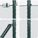 vidaXL Hexagon Fence Zelena 0.6x100 m Kovina, Ograjne stebričke s konico 13 kos Ø32 mm 80 cm Galvanizirana kovina | Shoptok.si