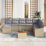  9-delni vrtni sofa komplet z blazinami Bež poliratan akacija, (22093191) | Shoptok.si