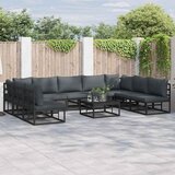 vidaXL Sjedeća garnitura za vrt s jastukom 10 pcs Crna Aluminij Cijene
