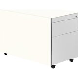 mauser Predalnik s kolesi, V x G 570 x 800 mm, 1 predal za material, 1 predal za obešalne mape, čista bela / aluminijasto siva / bela | Shoptok.si