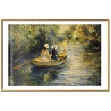  Plakat Boat crossing - painting of two women sailing a boat on a river 42x29.7 Zlatni okvir s margom | shoptok.hr