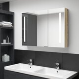vidaXL LED kopalniška omarica z ogledalom 89x14x62 cm bela in hrast Cene
