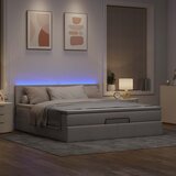  Otomanski krevet s madracem i LED smeđesivi 160x200cm tkanine Slike
