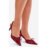 Boto Lace High Heels With Open Back Burgundy Annivirae | ePonuda.com