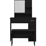 vidaXL set toaletnog stola crno drvo konstruirano drvo, crni drveni toaletni stol s ogledalom - 86.5 x 35 x 136 cm, toaletna stolica crno drvo 70x35x45 cm konstruirano drvo | shoptok.hr
