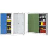 eurokraft pro Omara z drsnimi vrati, višina 1950 mm, s sredinsko predelno steno in 2 x 4 policami, širina 2000 mm, globina 420 mm, vrata svetlo modra | Shoptok.si