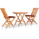 vidaXL 3-dijelni bistro set s jastucima boje vina od masivne tikovine Cijene