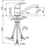 Rosan baterija za sudoperu sa 3 cevi J381081 140mm king | ePonuda.com