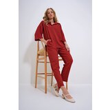 Trend Alaçatı Stili Women's Tile Oversize Shirt Collar Blouse And High Waist Trousers Set