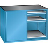 LISTA Omara z drsnimi vrati, nosilnost izvlečne police 75 kg, 4 predali, 2 izvlečni polici, svetlo modra Cene