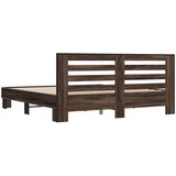 Posteljni okvir rjav hrast 200x200 cm inženirski les in kovina | Shoptok.si