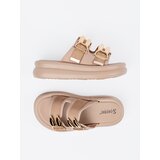 SEASTAR Flip-flops with gold buckles on the platform beige | Shoptok.si