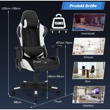 Namještaj Igraća stolica, okretna stolica i trkaćem stilu slonom za glavu i lumbalnim jastukom, podesivi kut nagiba 90°-160°, bijela | shoptok.hr