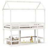  The Living Store Posteljni okvir z lestvijo in streho bel 90x190 cm borovina - Pograd, (21525581) | Shoptok.si