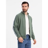 Ombre Men's sweatshirt with high collar and stripes - olive | ePonuda.com