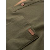 Ombre Men's T-shirt with button neckline and suede trim - dark olive | Shoptok.si
