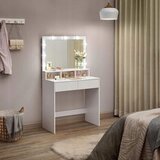 Veliki toaletni stol s ogledalom, LED rasvjeta, ladice, bijela | shoptok.hr