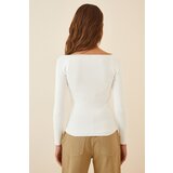  Women's White Heart Collar Corduroy Knitwear Sweater | shoptok.hr